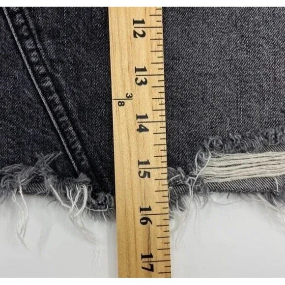 Abercrombie Fitch Womens Denim Mini Skirt Sz 4 27 Black Distressed A‎ Line Jean - Picture 5 of 7
